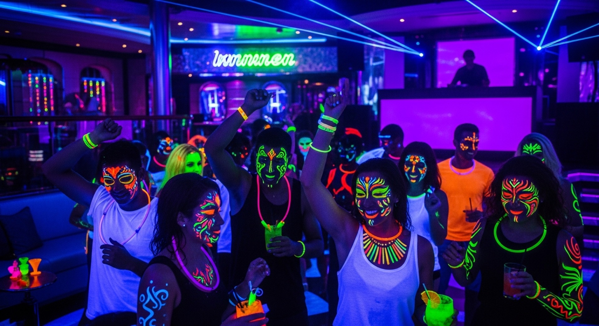 Galactic Neon Night themed night at Temptation Cancun